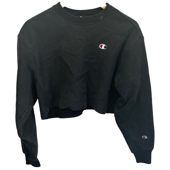 Champion Tops - Champion Reverse Weave Cropped Sweatshirt Black Crewneck Women's Medium